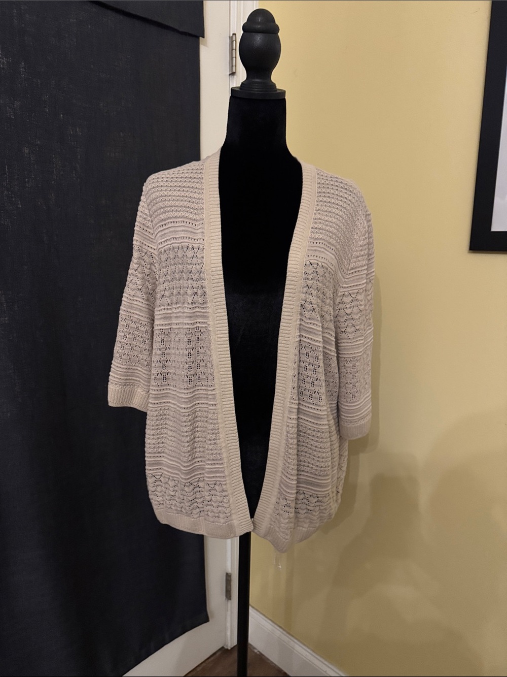 Apt. 9 Beige Open-Weave Draped Cardigan